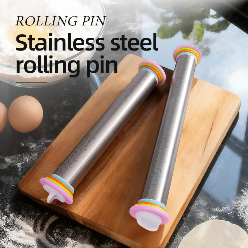 Adjustable Stainless Steel Rolling Pin with Scale, 14/17 Inch Thickness Adjustable Dough Roller, Home Baking Tool for Flour Press, Baking Utensils