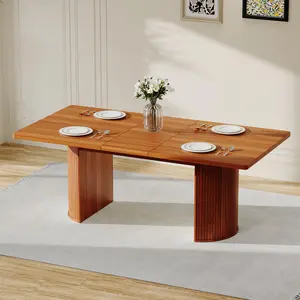 Modern Oval Dining Table, 70.8 Inch Farmhouse Wood Dinner Table with Semi-Cylindrical Legs, Suitable for 4-6 People, Multi-Use Table for Kitchen Dining Room Living Room, Not Including Chairs