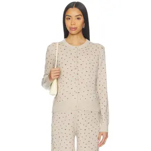 HATCH The Nora Floral Knit Cardigan in Oat Melange