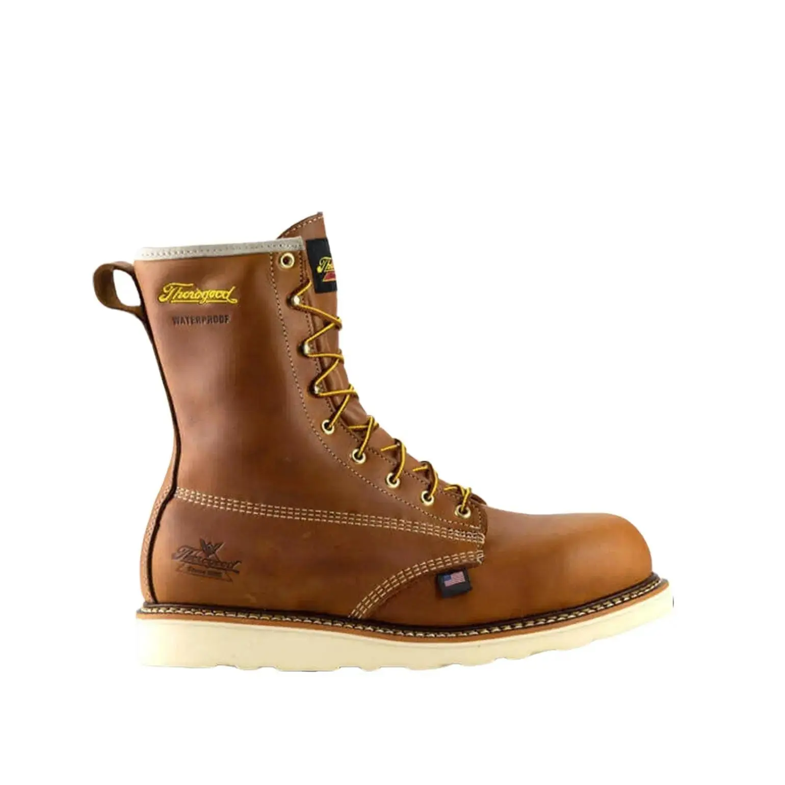 Thorogood Men's American Heritage 8" Safety Work Shoes - Waterproof Toba Full-Grain Leather, Composite Safety Toe, Slip-Resistant Wedge Sole, Squatting, Composite Toe, Laces, Safety Workboots, Ample Room In The Toe Box
