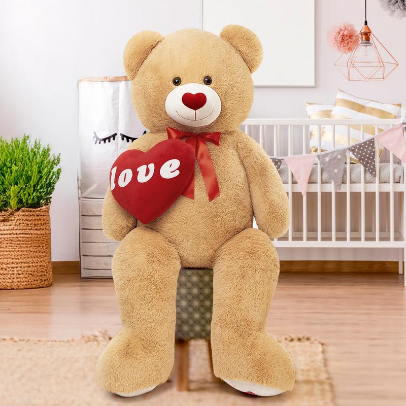 Giant Teddy Bear 4.9Ft Stuffed Animal, Big Teddy Bear with Heart, Large Brown Stuffed Bear Plush Toys for Kids, I Love You Valentines Bear Gift for Girlfriend Wedding Durable Soft Fluffy