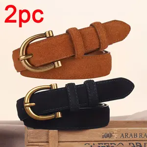 2-Piece set - women's retro belt, new velvet belt, elegant and versatile casual style, suitable for daily commuting and college campuses, can be matched with pants, trousers, etc., enlarged size women's belt, widened version of women's dress large belt, a