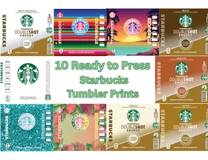 10 Pack Starbucks-Inspired Coffee Tumbler Sublimation Prints Bundle | Ready to Press 20oz Skinny Wraps | Cute & Trendy Coffee Designs | DIY Cup Transfers for Caffeine Lovers