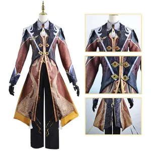 Game Zhongli Cosplay Genshin Impact Costume Combat Uniform Archon Full Set Suit Halloween Party Outfit with Wig