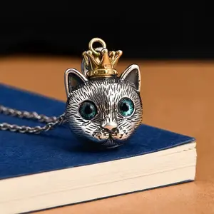 Exquisite Vintage Crown Cat Head Pendant Necklace For Men Women Trend Design Punk Casual Party Jewelry Accessories