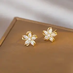 Mini Flower Earrings – Gold Color Zircon Studs for Cartilage or Lobe Piercing