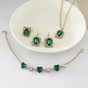 Wedding Set Crystal Bridal Necklace Earrings Rings Bracelet Set Wedding Banquet Jewelry Accessories