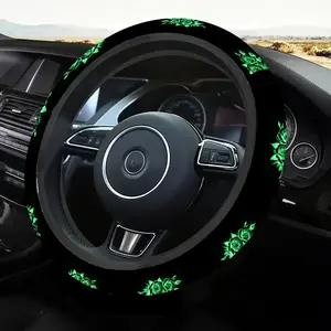 1pc 1.6 x 15 inch Green rose Pattern car steering wheel cover, non-slip and comfortable, car interior accessory, no inner ring, easy to install and remove, suitable for all car models, a gift for car enthusiasts, holiday gift, 1223CYJ