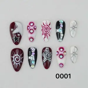 Handmade Gel Nails In Long Almond/Glue On Nails/Summer Nails/Birthday Wedding Prom Faux Nails/Gift for Her，Christmas nail、Chrome Nails Art, Birthday Party Holiday Nails/ Valentine Nail Set