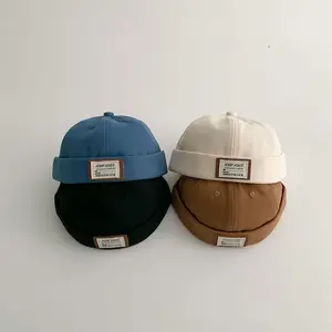 Retro Kids Dome Brimless Hat Korean Children Melon Cap Boys Girls Hip Hop Docker Caps Solid Color Baby Landlord Hats Beanie 모자