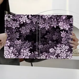 Gothic Dark Purple Flower iPad Case  Vintage Floral Art Design iPad Book-Style Case for iPad Pro 2022 2021 2020 2019, Full Protection and Pen Slot for Office and School Use, Perfect Gift for Family and Friends