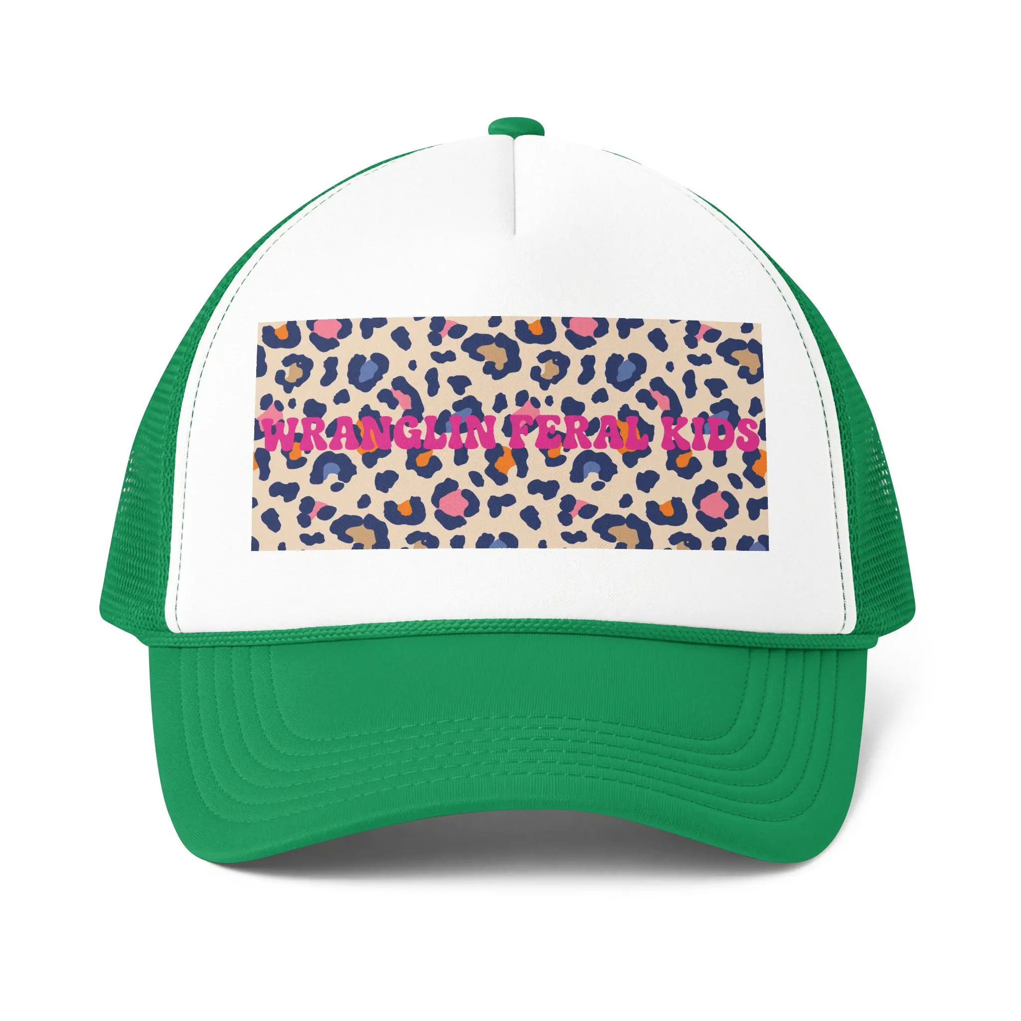 Leopard Print 'Wranglin' Ferai Kids' Trucker Cap | Pink Accent, Foam Mesh Back