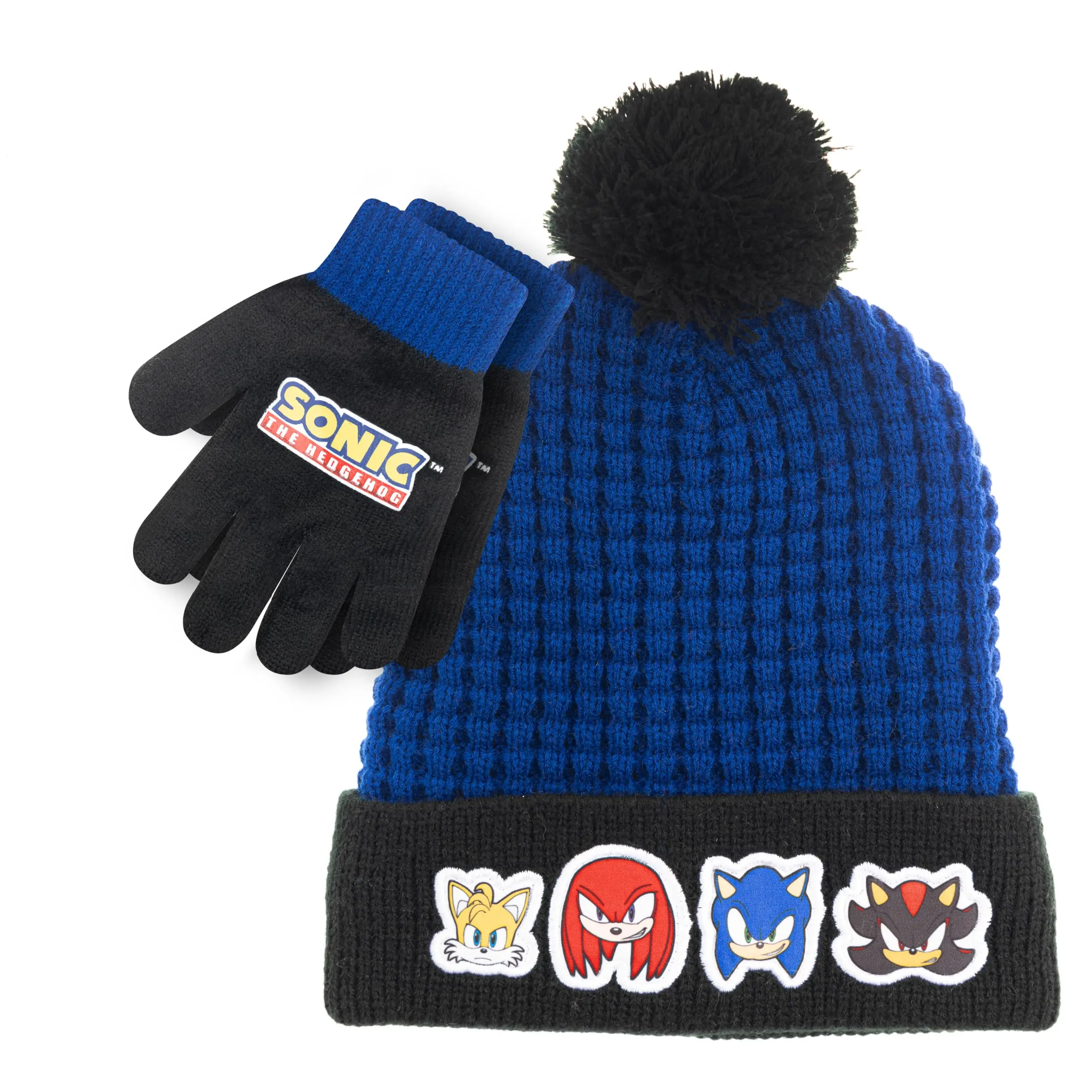 Sonic The Hedgehog Winter Hat and Gloves Set – Blue Sonic Hat for Boys Ages 5-13 – Winter Hat with Scarf and Glove Set