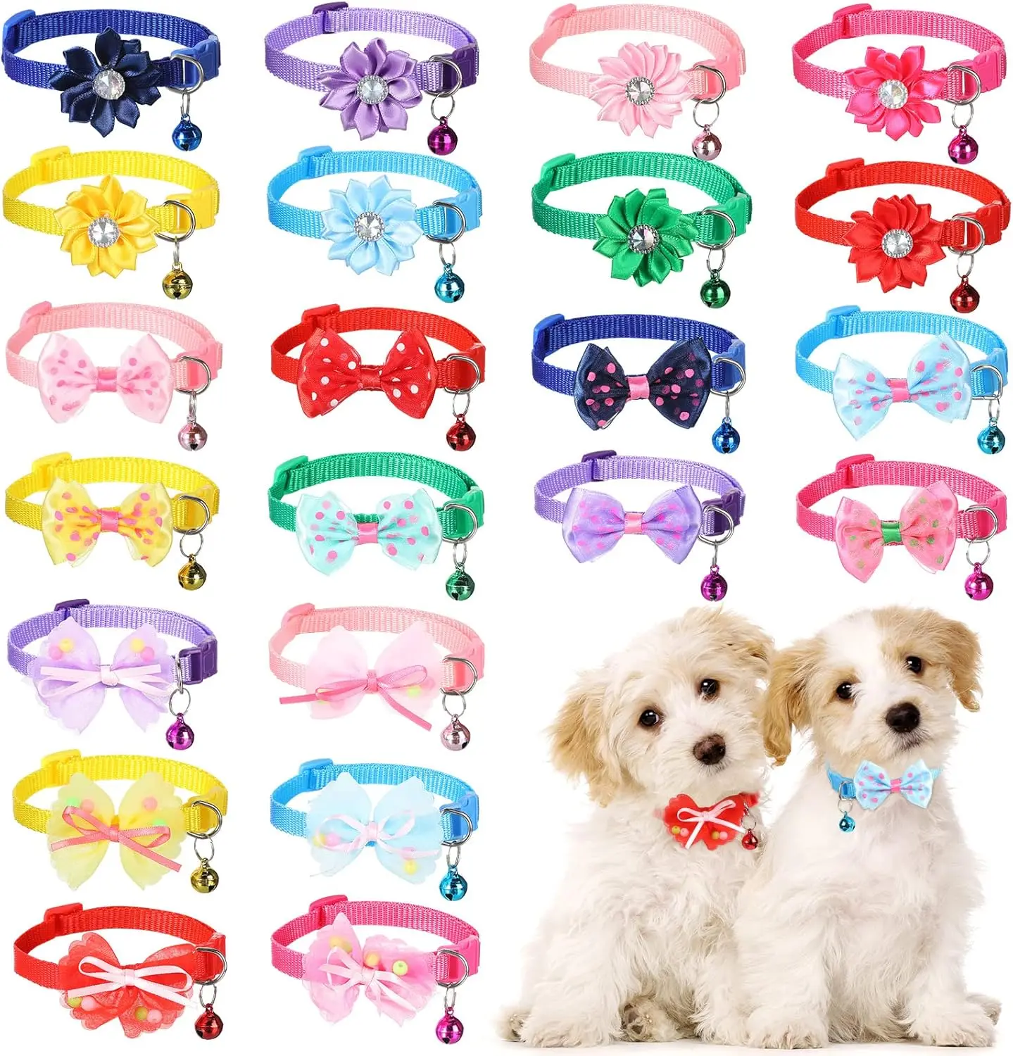 22Pcs Polka Dot Ribbon Dog Bow Ties for Small-Medium Dogs, Thanksgiving-Wedding Pet Grooming Accessories with 8.7-14.2in Flower Collars - Home Improvement, Building Supplies, Wallpaper & Wall Trim