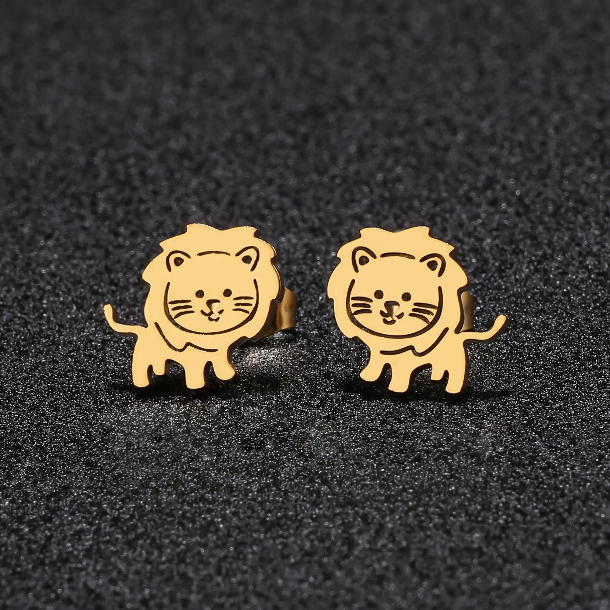 Women's 316L Stainless Steel Lion Animal Motif Stud Earrings - Elegant Copper-Accent Costume Jewelry for Daily Wear, Animals, Female, Small