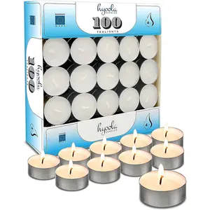 Lights Candles - 100 Bulk Candles Pack -  Palm Oil  Light - European Quality White Unscented Tealight Candles - 4 Hour  Time