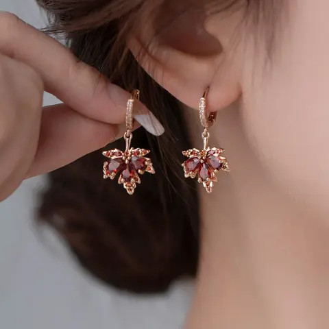 Elegant Zirconia Leaf Crystal Earrings Stack Set, Artificial Zircon Earrings, Autumn Vibes Jewelry Gift for Women, Unique Party Accessories for Special Occasions