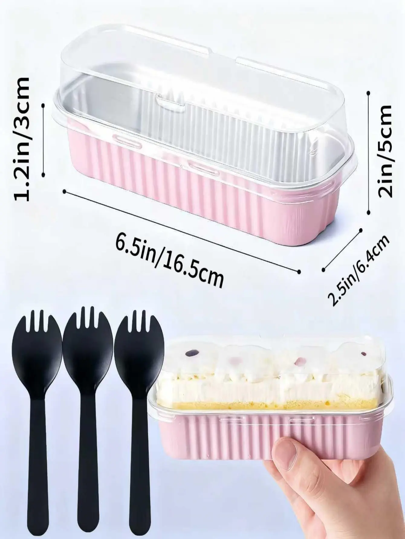 CHIPRISE Pastel Mini Size Baking Supplies Kit - 30-Piece Rectangular Aluminum Foil Baking Cups with Lids, 10 Spoons, 6.8oz Dessert Molds, Foil Cake Tins for Valentine’s Day, Christmas, Birthdays Bakeware