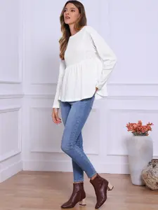 INSPIRE CHIC Women's Waffle Knit Top Long Sleeve Babydoll Peplum Loose Casual Fall Winter Blouses