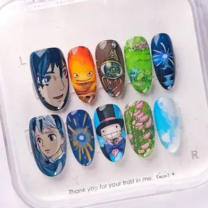 Fantasy Wizard Press On Nails | Hand Howl Painted Castle & Magic Nail Art | Handmade False Nails for Holiday, Birthday