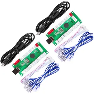 2 Player Zero Delay USB Encoder to PC Games Controller Joystick Buttons for PC, MAME, Raspberry Pi, - 3x Red Outputs (5Pin + Happ Style) Console