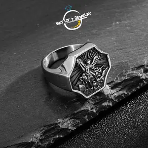 New Retro Hip-Hop Archangel Saint Michael Ring | Hip-Hop Style | Retro Style | Trendy Accessories | Fashion Accessories | Outdoor Outfits | Unisex | Holiday Gift | Party Jewelry |