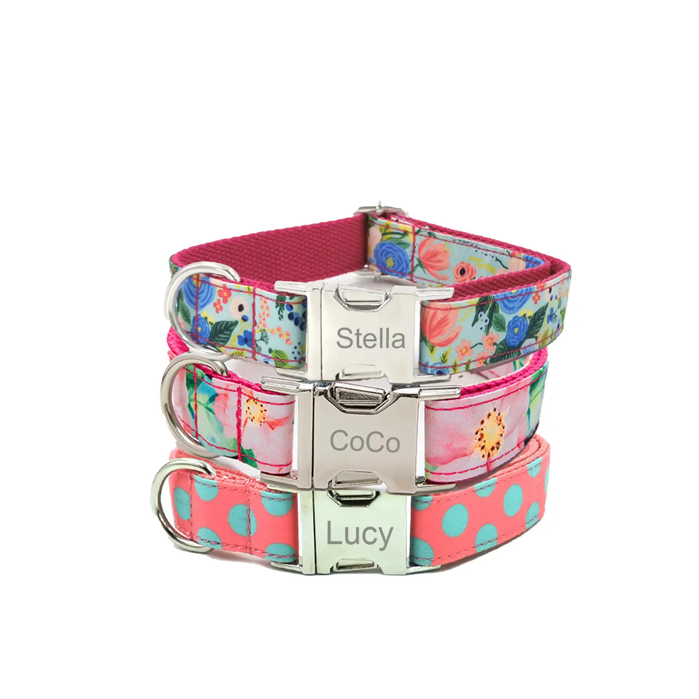 Personalized Dog Collar Reds Floral Print 1Pc Custom Laser Engraved Soft Cotton  Nameplate Durable ID Durable Material Easy to Install