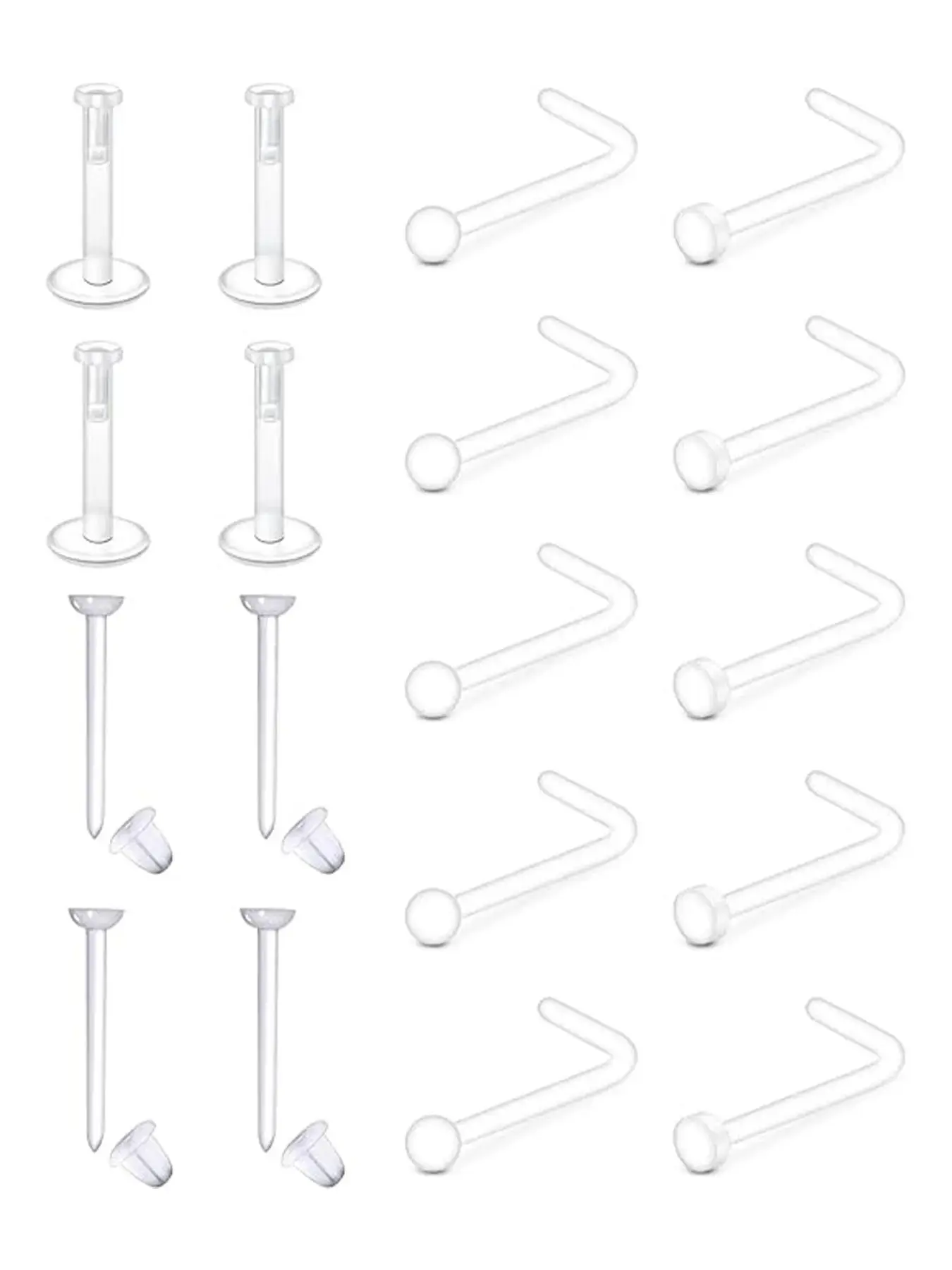 Clear Plastic Nose Studs, 18pcs Transparent Nose Rings for Work, Retainer Nose Piercing Body Jewelry for Men and Women, Fashion Accessories, Body Piercings