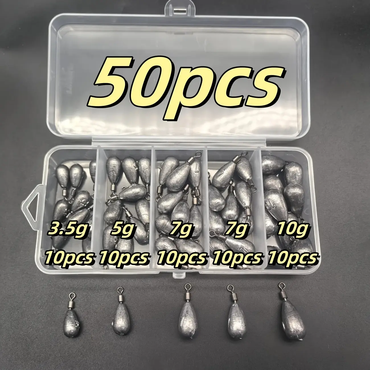 High-Density Lead-Free Fishing Weights Set, 50pcs, Sizes 3.5g-10g, Octagonal Ring Included, Ideal for Beginners, Non-Toxic Material, Fishing Tackle, Fishing Tackle Kit, Fishing Equipment