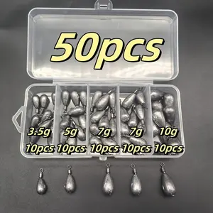 High-Density Lead-Free Fishing Weights Set, 50pcs, Sizes 3.5g-10g, Octagonal Ring Included, Ideal for Beginners, Non-Toxic Material, Fishing Tackle