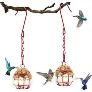 Bird nest material, 2-piece set of refillable hummingbird nest material cage frame, made of natural cotton, suitable for hummingbird nests, a gift for bird lovers, outdoor bird nest ball (red cage)