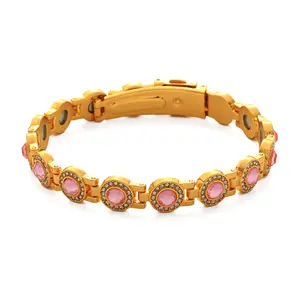 September S Luxury Gold Magnetic Bracelet with Pink Crystal & Rhinestone Accents – Elegant Women’s Jewelry Gift Gold Magnetic Bracelet for Women, Pink Crystal Rhinestone Link Bracelet, Fashion Jewelry Gift Valentine’s Day gift