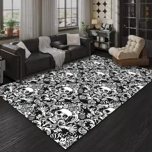 Abstract Skull Pattern Area Rug, Non-slip Soft Floor Mat, Decorative Carpet for Home Living Room Bedroom, Halloween Decoration, Home Decor, Abstract Area Rugs, Modern Abstract Rug
