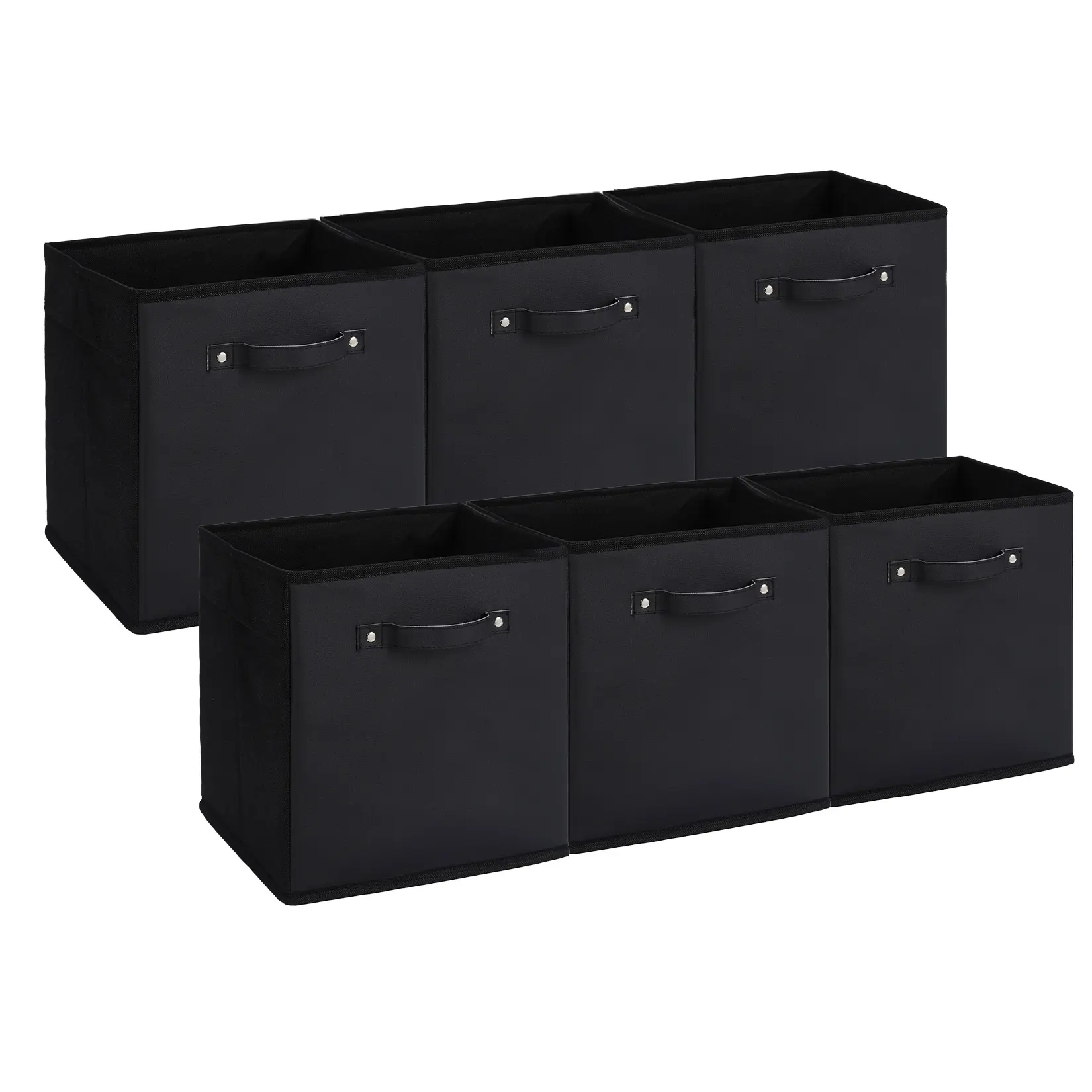 Fabric Storage Bins 6-Pack, Foldable Cube Baskets with Faux Leather Handles, Collapsible Storage Boxes for Closet and Shelves, for Clothes and Toys