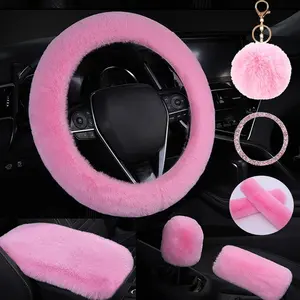 Cute  Steering Wheel Cover Set, Warm Soft  Fuzzy Covers for Women/Girls,Universal 15 Inch 1 Set 8 count  Accessories ()