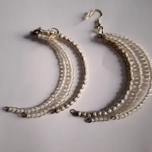 Women's White and Silver Dangle Earrings - Fashion Accessory