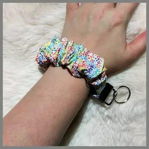 Scrunchie Wristlet Keychain || Rainbow Polka Dots