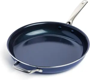 14-Inch Nonstick Frying Pan Skillet – Diamond Infused Ceramic Jumbo Pan, PFAS & PTFE-Free, Oven & Dishwasher Safe, Metal Utensil Safe, Stay-Cool Handle, Blue