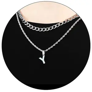 Stainless Steel 26 Letter Double Stacking Necklace Twist Clavicle Chain Hip Hop Trend Couple Necklace