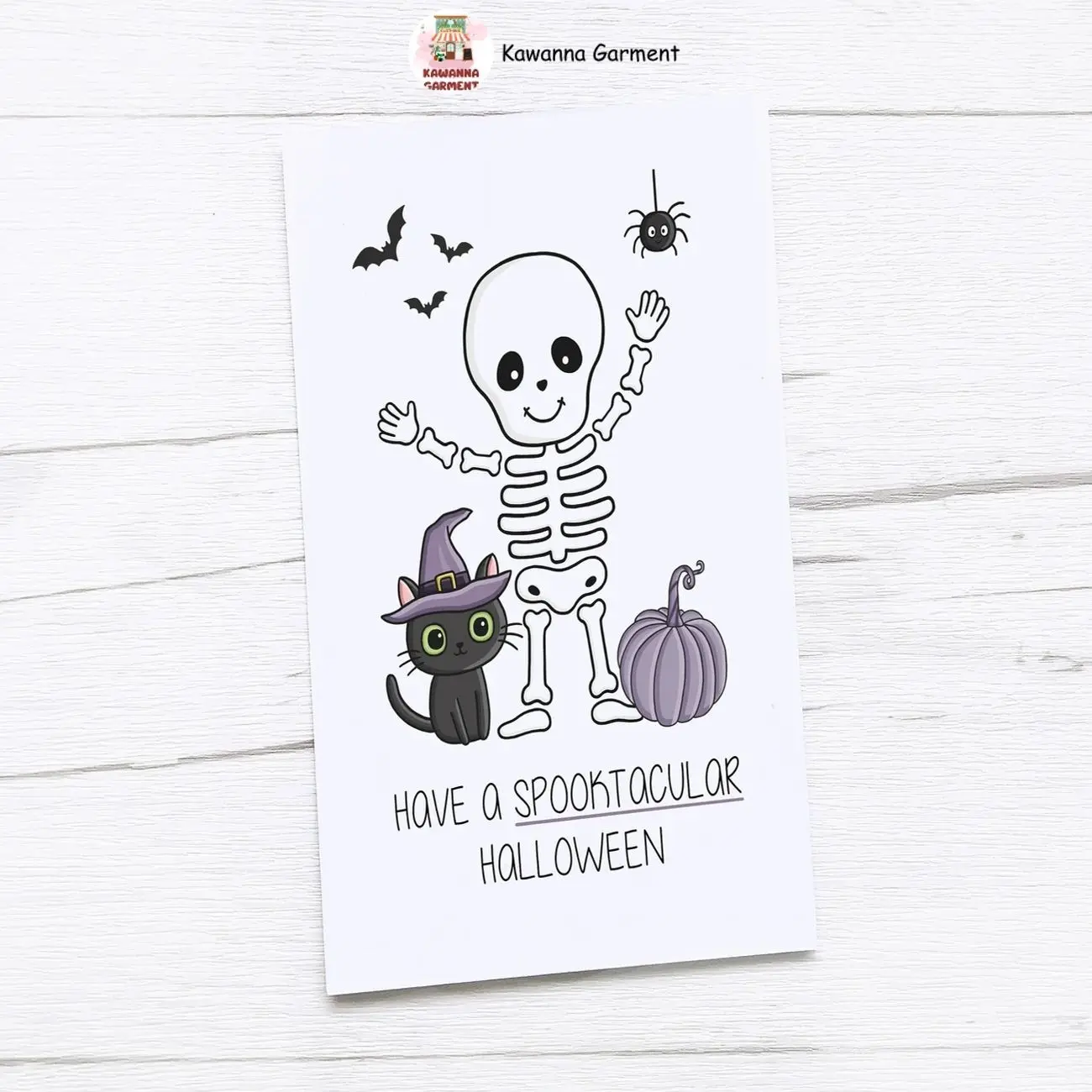 Happy Halloween Card, Cute Halloween Card, Skeleton, Black Cat, Halloween Pun.