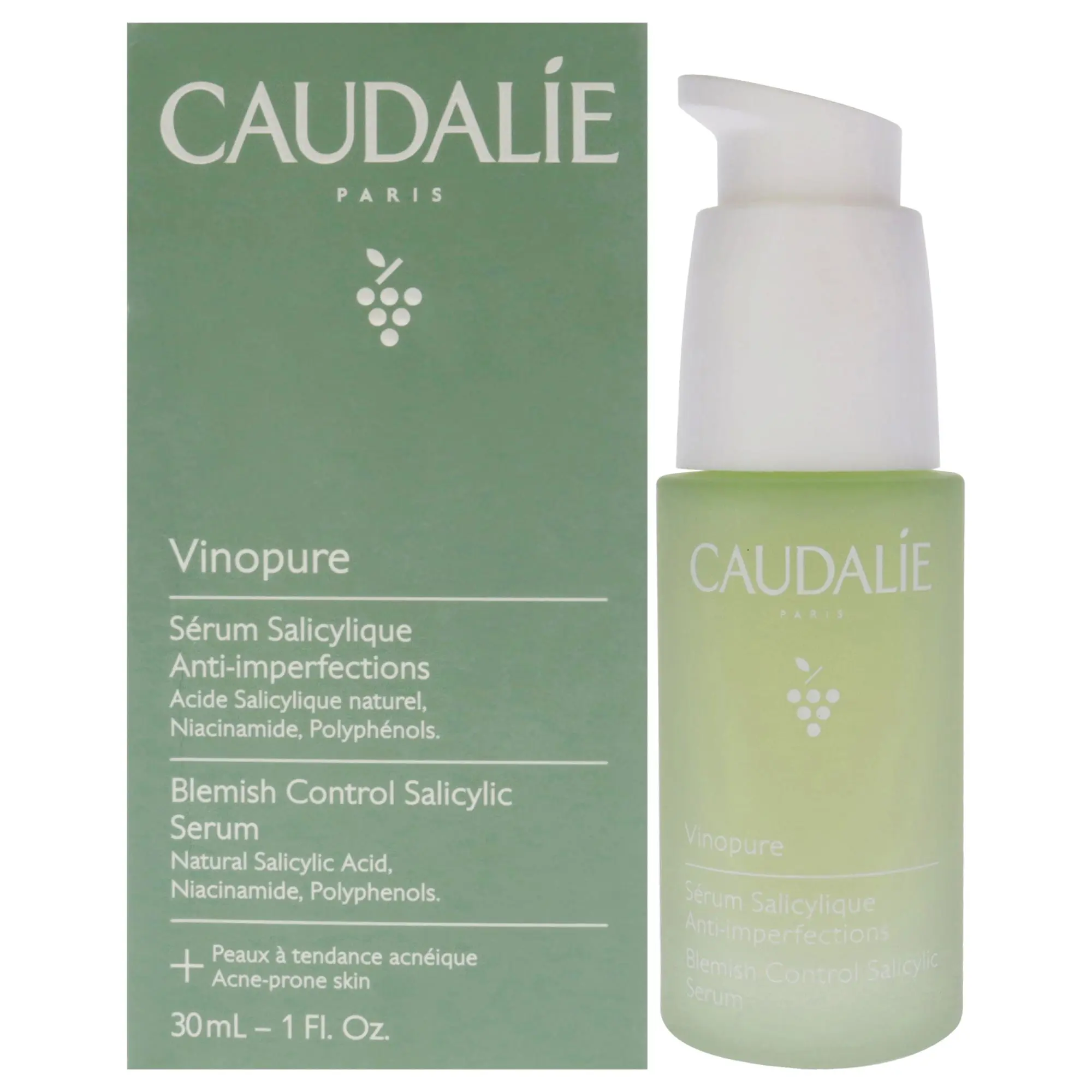 Caudalie Vinopure Natural Salicylic Acid Pore Minimizing Serum - Unisex, Acne & Blemish Care, 1 fl oz Tester Serum, Minimizes Pores