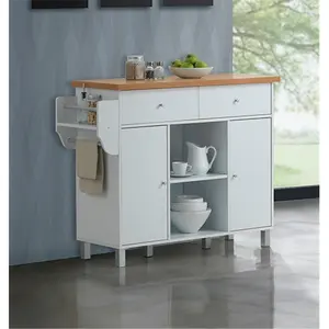 Hodedah Kitchen Island with Spice Rack, Towel Rack – Kitchen Sideboard Cabinet (Chocolate-Grey, White)