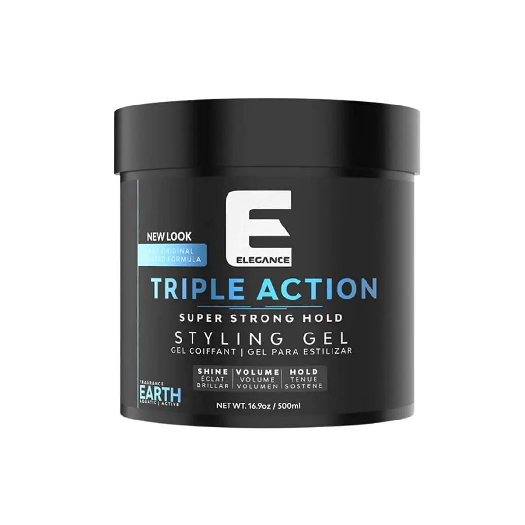 E Elegance Triple Action Hair Gel - 16.9 oz Haircare Product for Female & Men, Super Strong Hold, Extreme Volume, Lasting Shine, Flawless Flake-Free Styling, Radiant Fragranced Voluminous Hair, Adults, Unisex, Strong Hold All Day