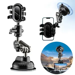 Suction Cup Base Car Phone Holder for Car, 360° Rotation Cell Phone Stand for Windshield Dashboard, Hands Free Phone Mount Bracket Adjustable for iPhone Samsung All Smartphone, For Car Travel Desktop Video Record VLOG