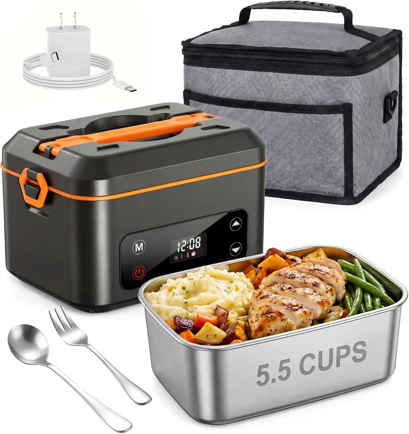 Cordless Electric Lunch Box - 24000mAh Rechargeable 1.2L Heat Up Lunch Box Portable, 5 Heating Modes, Auto Temp Ctrl, Heats Food, Auto Temperature Control for Truck, Office Use