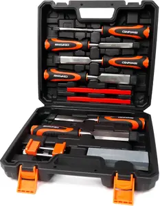 10-Piece Wood Chisel Set for Woodworking - Professional Cr-V Steel Bevel Edge Chisels (1/4" to 1-1/2") with Honing Guide, Sharpening Stone & Case - Heavy Duty Carving Tools for Carpenters