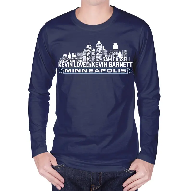 Minnesota Timberwolves Basketball Team All Time Legends Typography Minneapolis City Skyline hoodie sweatshirt Casual Menswear Basic Clothing Graphic Long Sleeves