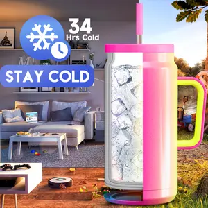 Meoky [Live Exclusive] 50 oz Tumbler with Handle and Straw, Stainless Steel Vacuum Insulated Tumbler with Lid and Straw, Keeps Cold for 36 Hours, 100% Leak-proof, BPA-Free, Non-slip Base,Valentine's Day gift Vacuumflask Drinkware