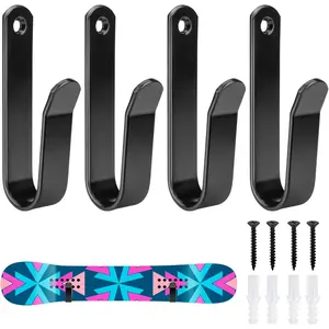 4 Pack Snowboard Wall Mount Clips,Snowboard Wall Mount, Horizontal Skateboard Wall Mount with Screws,Snowboard Display Wall Mount Indoor Snowboard Storage for Room and Garage,Black