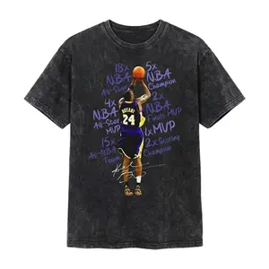 Vintage Washed Kobe Bryant Career Stats Portrait Graphic T-Shirt Oversized Lakers Basketball Legend Streetwear TeeDistressed Acid Wash Black Tshirt | Kobe Bryant #24 Career Honors Retro Signature Lakers Oversized Short Sleeve